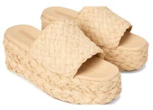 Women's Raffia Platform Slide Sandals Natural Wedge Slip On Size 7.5
